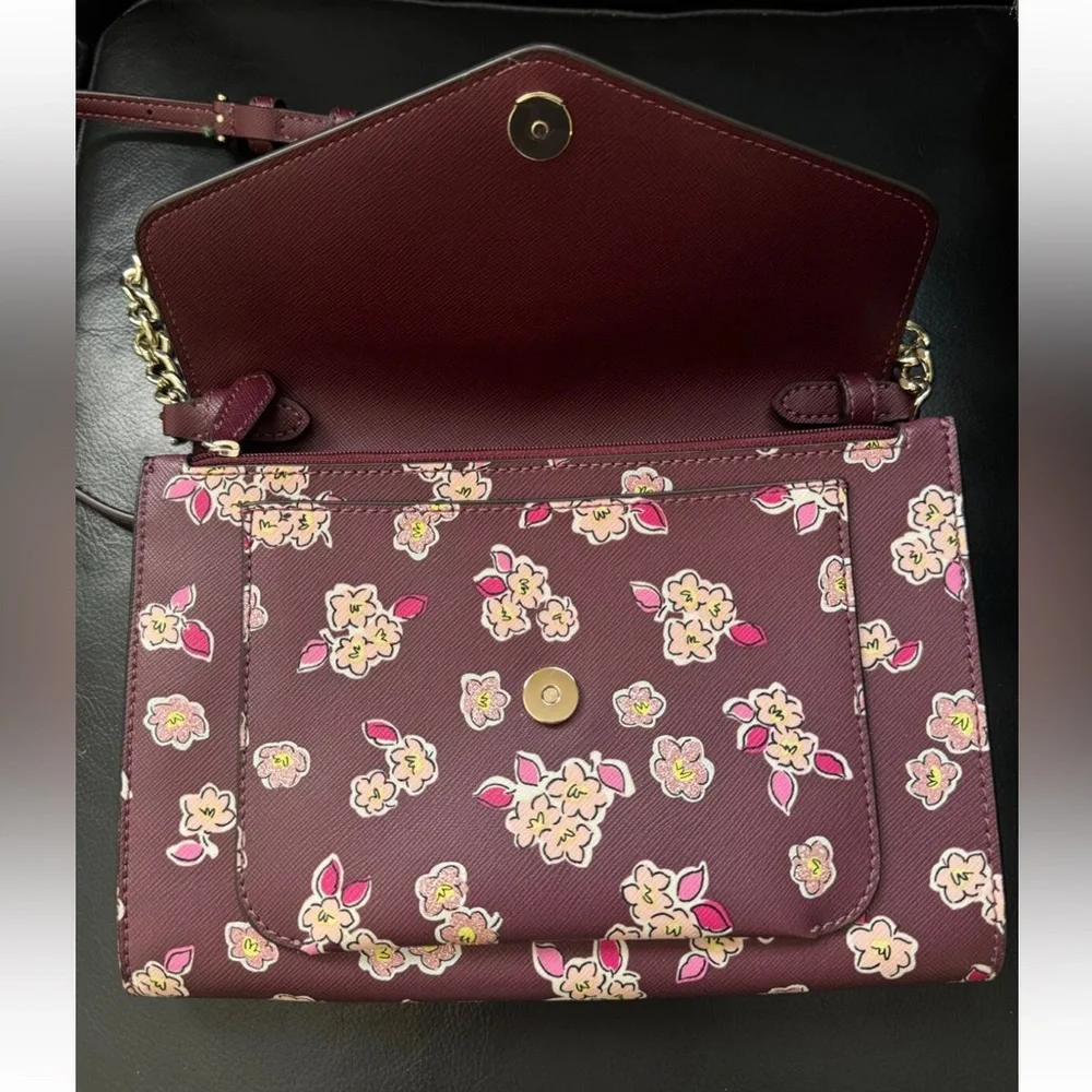 Kate Spade Frosted Floral Tinsel Flap Crossbody Bag/Clutch In Deep Berry